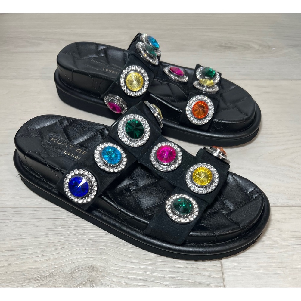 Kurt Geiger London Womens ORSON CRYSTAL Black Leather Slide Sandals Shoes Sz 9 - Picture 4 of 9